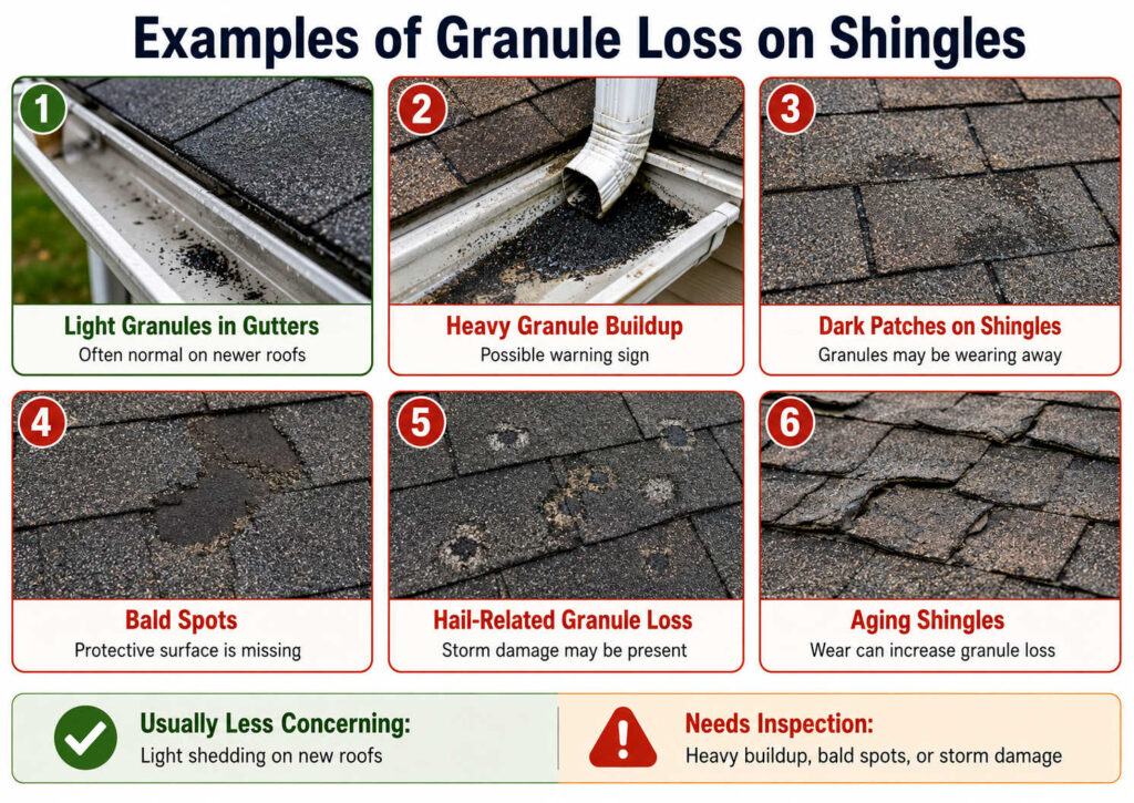 The Most Common Examples of Granule Loss on Shingles