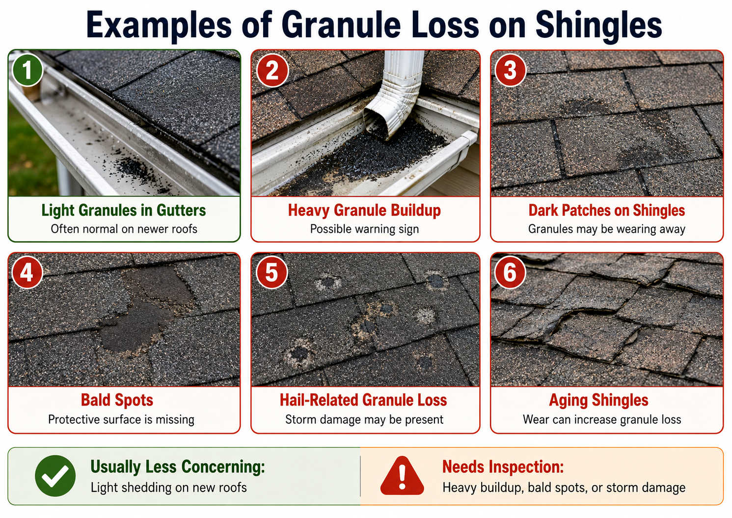 The Most Common Examples of Granule Loss on Shingles